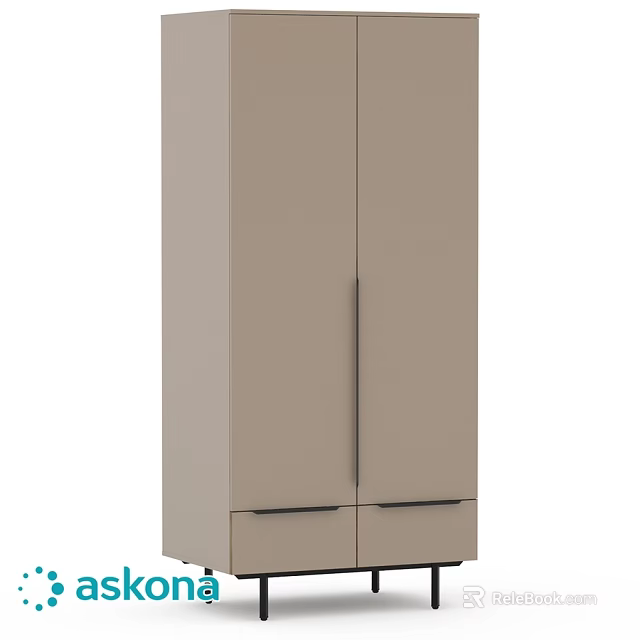 Beige Modern Minimalist Dresser With Double Doors And Bottom Drawers 3d model 