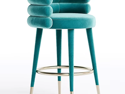 Modern Teal Velvet Bar Stool With Cushioned Back Rounded Seat And Metal Legs 3d model