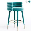 Modern Teal Velvet Bar Stool With Cushioned Back Rounded Seat And Metal Legs