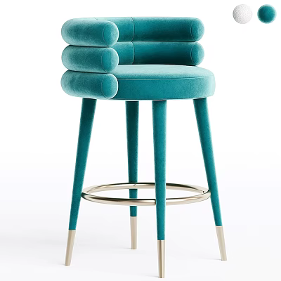 Modern Teal Velvet Bar Stool With Cushioned Back Rounded Seat And Metal Legs 3d model
