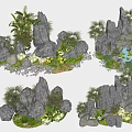 Rockery Stones Decorative Garden Design With Plants Small Pond And Mossy Details