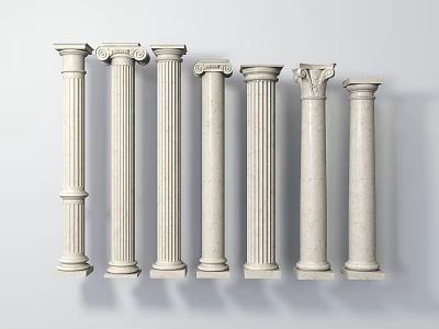 Seven Classical Roman Columns With Various Styles And White Stone Architectural Design 3d model