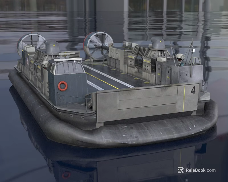 Hovercraft Number 4 With Pontoon Deck And Propeller Fans On Water Surface 3d model 