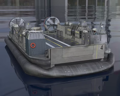 Hovercraft Number 4 With Pontoon Deck And Propeller Fans On Water Surface 3d model