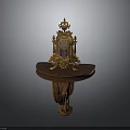Ornate Gold Decorative Electronic Clock On Wooden Carved Base With Stained Glass