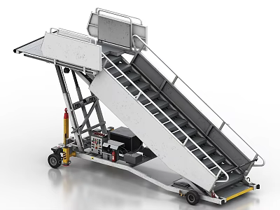 Mobile Aircraft Stairs With Mechanical Structure Staircase Handrails And Wheels 3d model