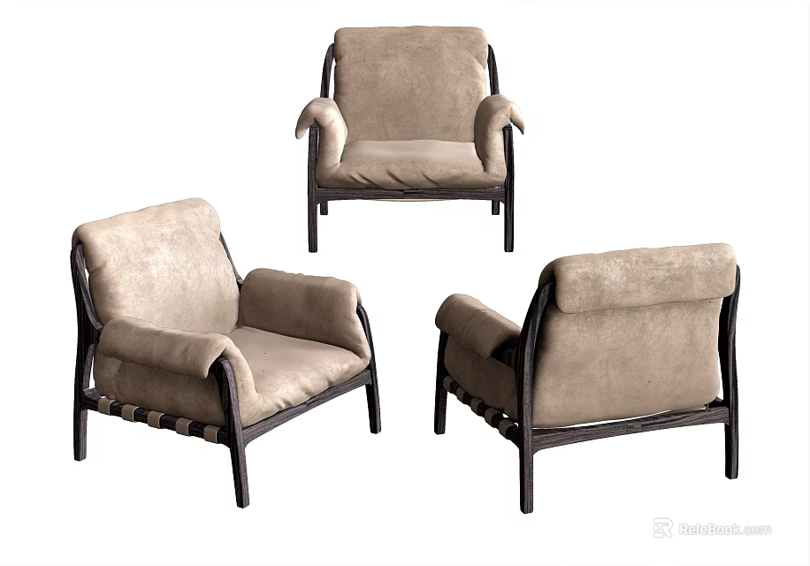 Modern Light Brown Fabric Single Sofa With Black Frame And Comfortable Armrests 3d model