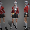 Game Movie Character Wearing Red Coat Black Skirt White Hat And Pink Hair Design
