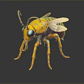 Colorful Mechanical Insect With Yellow Body Blue Eyes And White Striped Wings