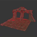 Ancient Stone Archway Structure With Ruined Design Stone Ground And Small Container 3d model