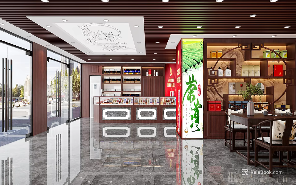 Modern Tobacco and Alcohol Store Interior With Shelves Display Cabinets and Product Arrangement 3d model 