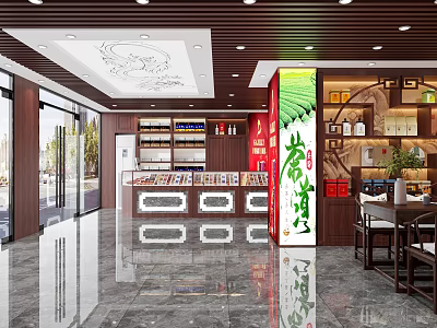 Modern Tobacco and Alcohol Store Interior With Shelves Display Cabinets and Product Arrangement 3d model