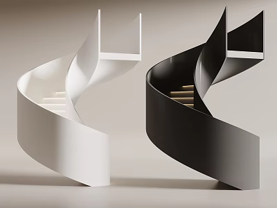 Modern White and Black Spiral Staircase with Elegant Sleek Curved Design 3d model