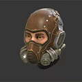 Futuristic Mechanical Helmet With Brown Metallic Surface And Respirator Mask Design