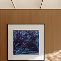 Abstract Figure Painting Featuring Black Silhouette Figures In Purple Blue Tones On Wooden Wall