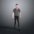 3D Game Movie Character Male Walking With Gray T Shirt Black Pants And Backpack