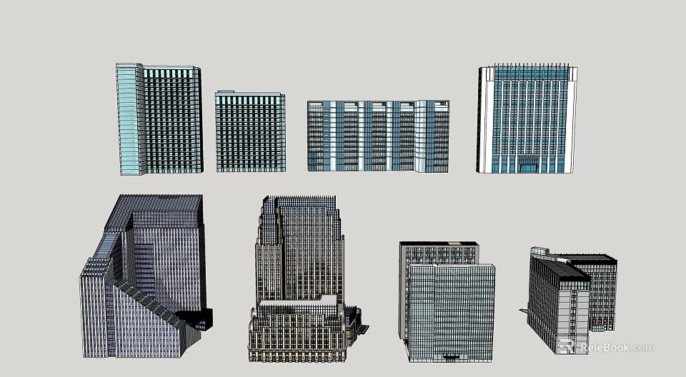 Various Modern Office Building Designs With Glass Facades And Architectural Structures 3d model 