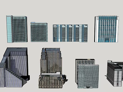 Various Modern Office Building Designs With Glass Facades And Architectural Structures 3d model
