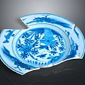 Carved Blue And White Ceramic Fragment Featuring Intricate Floral And Bird Patterns