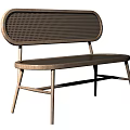 Modern Bench Style Dining Chair With Woven Rattan Backrest And Metal Frame Design