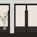 Modern Glass Doors With Black Frames Green Plant And Wooden Floor
