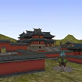 Ancient Chinese Architecture Complex With Symmetric Courtyard And Classic Tile Roofs