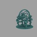 Green Mechanical Structure Model With Circular Wheel And Intricate Supporting Frames Design 3d model
