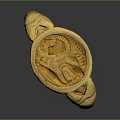 Elegant Gold Ring With Intricate Engraved Medallion And Vintage Craftsmanship Details