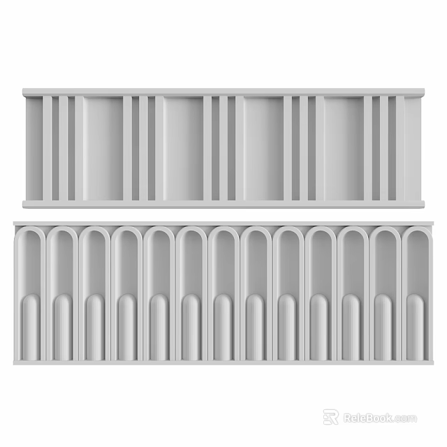 White Architectural Components With Vertical Stripes And Arched Panel Design 3d model 