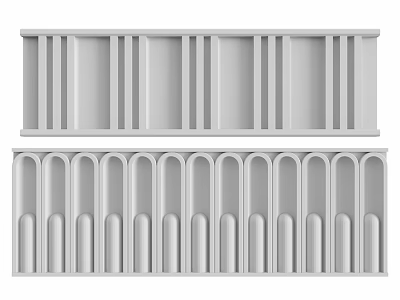 White Architectural Components With Vertical Stripes And Arched Panel Design 3d model