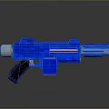 Blue Pixelated Gun 3D Render With Black Grip And Orange Central Component