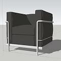 Modern Black Single Sofa With Silver Metal Frame And Armrests Design 3d model