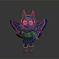 Purple Cartoon Butterfly Character With Pink Headphones Green Sweater Plaid Skirt And Colorful Wings