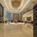 Luxurious Hotel Lobby Interior With Grand Chandelier Columns And Elegant Sofas