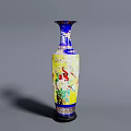 Traditional Chinese Ceramic Vase in Blue and Yellow with Bird and Flower Designs