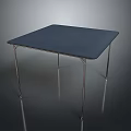 Modern Square Dining Table With Dark Smooth Surface And Silver Metal Legs