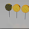 Colorful Lollipops With Spiral And Orange Slice Patterns On Gray Background 3d model