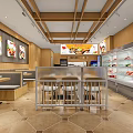 Modern Restaurant Interior With Wooden Decor Open Display Case Fresh Ingredients And Dining Tables