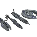 Detailed Futuristic Sci Fi Spaceships And Orbital Ring Structure Design 3d model
