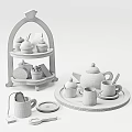 Wooden Toy Tea Set With Three Tiered Dessert Stand Teapot And Cups