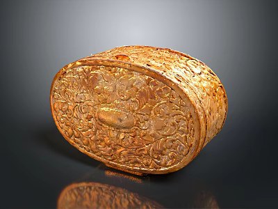Ornate Golden Box With Intricate Carved Floral Patterns For Home Decor Storage 3d model