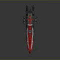 Futuristic Red And Black Sci-Fi Spaceship Model With White Stripes And Mechanical Details