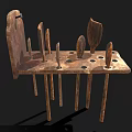 Wooden Household Tool Stand With Several Hanging Wooden Spoons For Daily Use