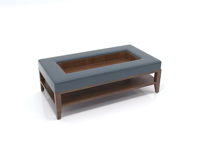 Modern Coffee Table With Blue Upholstered Top And Wooden Open Storage Frame Design 3d model