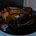 Modern Curved Boucle Sofa And Unique Marble Coffee Table Set For Elegant Comfortable Living Room
