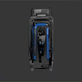 Futuristic High Tech Weapon With Metallic Design Blue Glowing Parts And Reflective Surface
