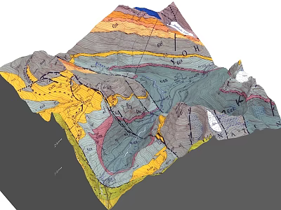 Colorful Geological Landscape With Layered Rock Formations And Topographic Relief 3d model