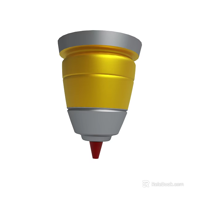 Yellow and Silver Conical Object with Red Tip and Metallic Details 3d model 