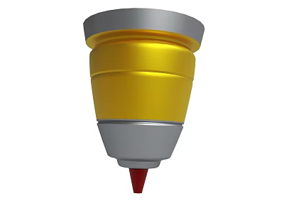 Yellow and Silver Conical Object with Red Tip and Metallic Details 3d model