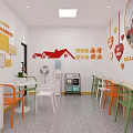 Staff Family Elderly Activity Center Interior With Colorful Furniture Decorative Paintings And Slogan Walls